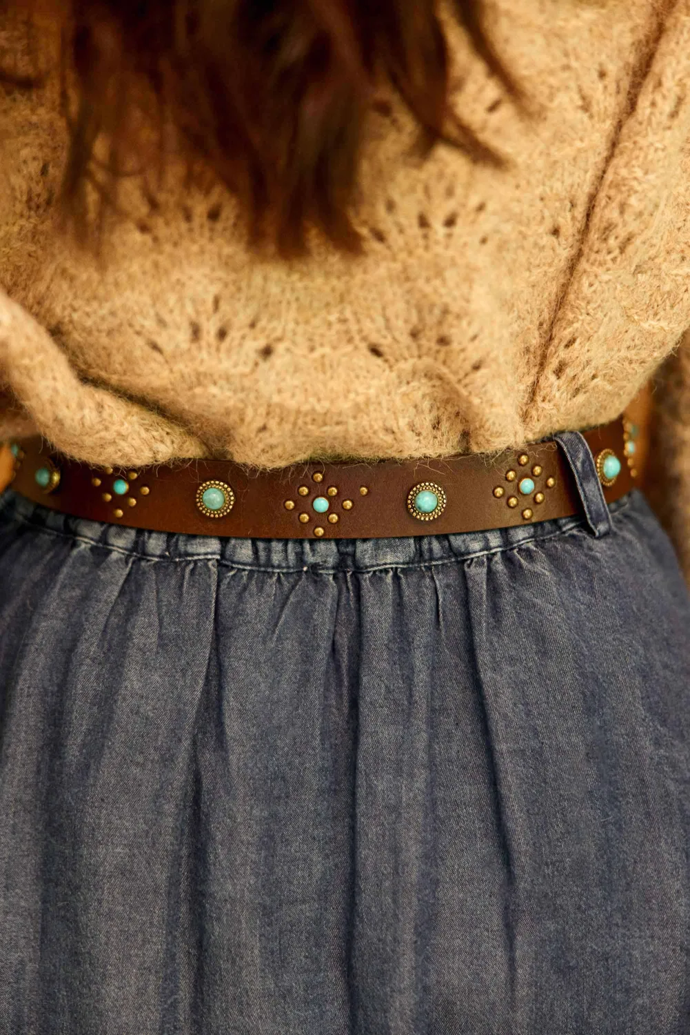 La Petite Etoile Azul leren riem bruin met steentjes