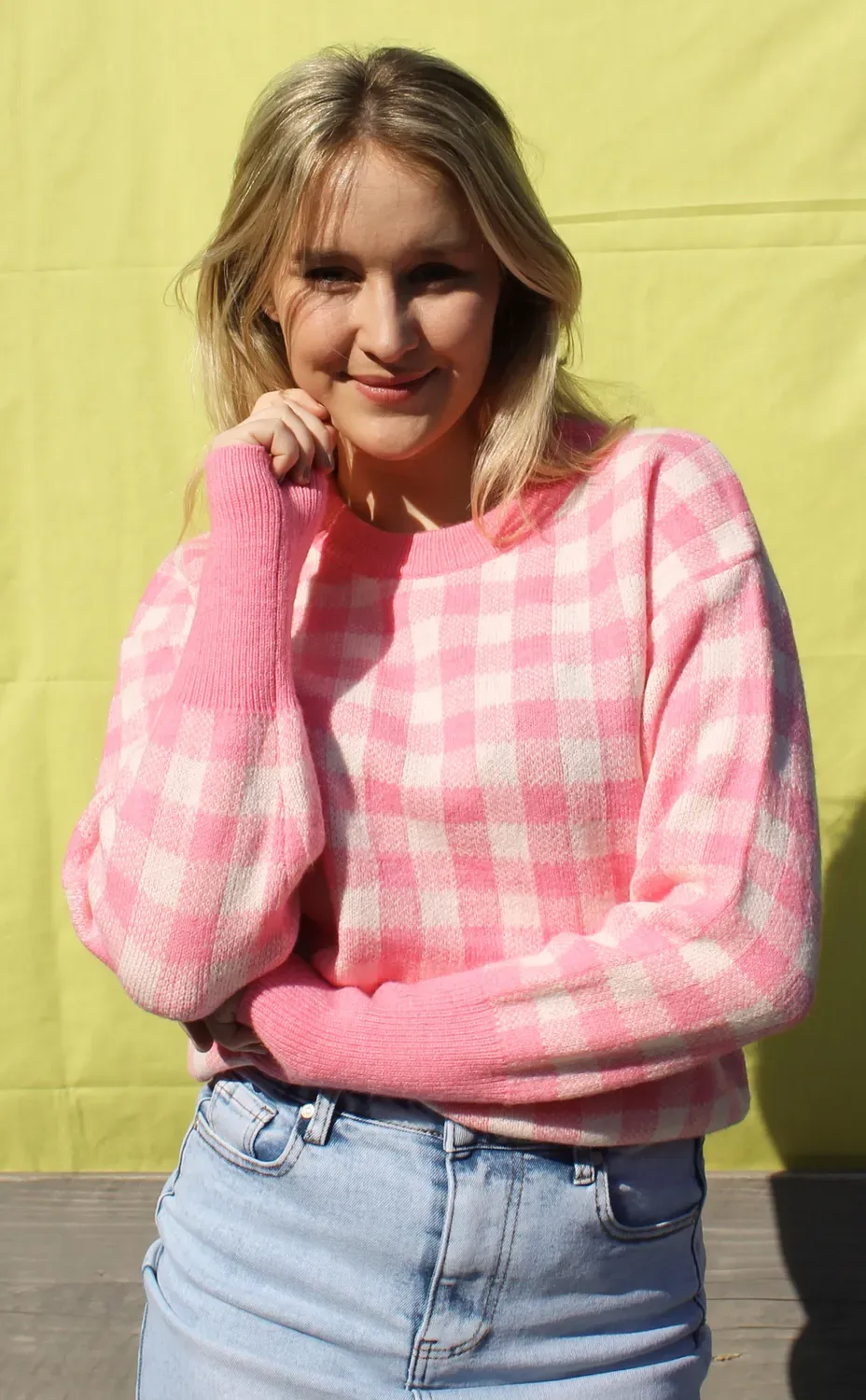 LOVEDRUNKY Geruit trui roze ruitpatroon