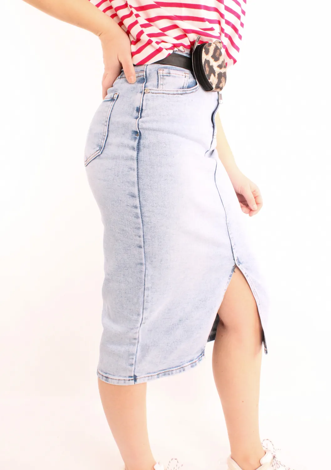 LOVEDRUNKY Midi spijkerrok blauw denim stretch