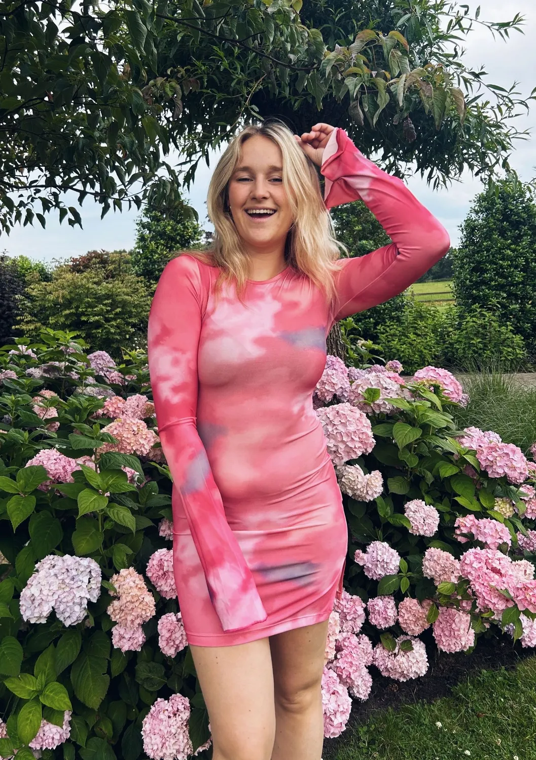 LOVEDRUNKY Dreamy jurk roze print lange mouw
