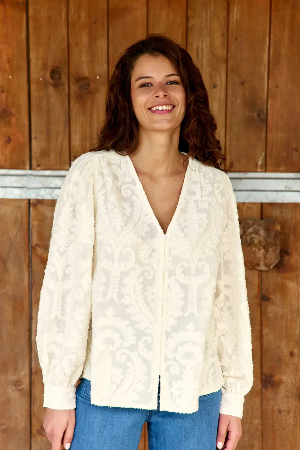 La Petite Etoile Blaike blouse ecru kant V-hals
