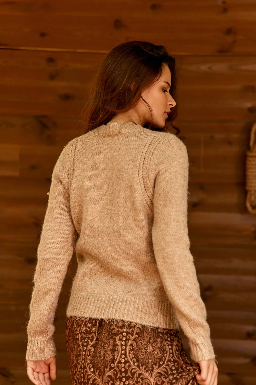 La Petite Etoile Mirey wijde trui beige grove brei