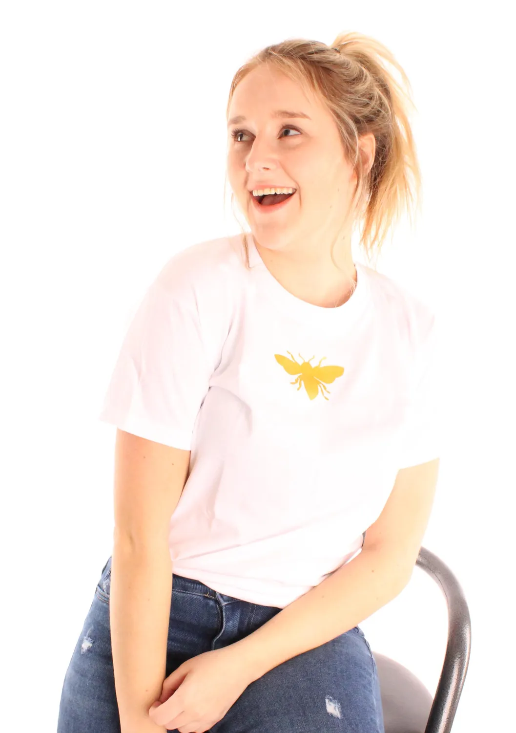 LOVEDRUNKY Bee T-shirt wit met gouden bij
