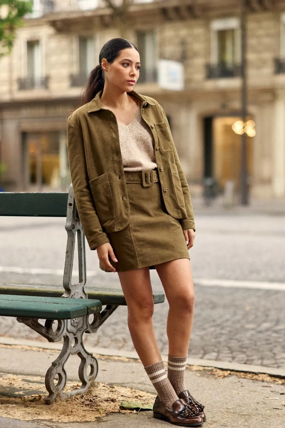 La Petite Etoile Faustine leren rok kaki kort