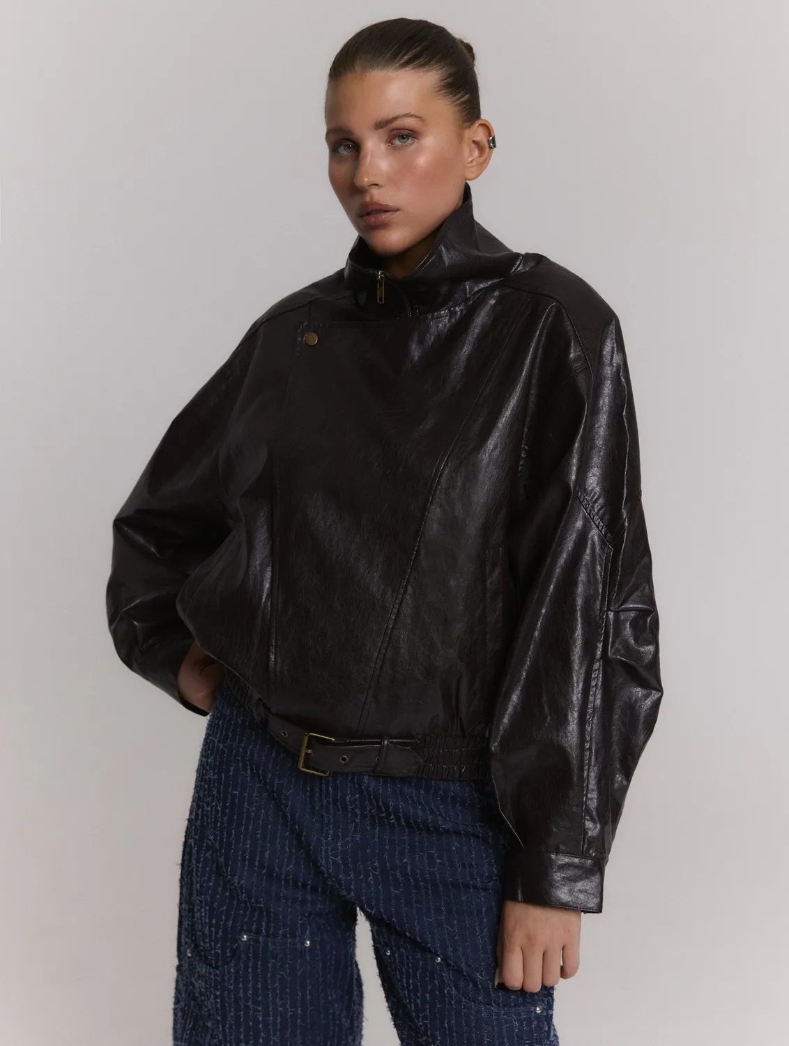 Amiek Lee Buckle jacket choc brown M oversized