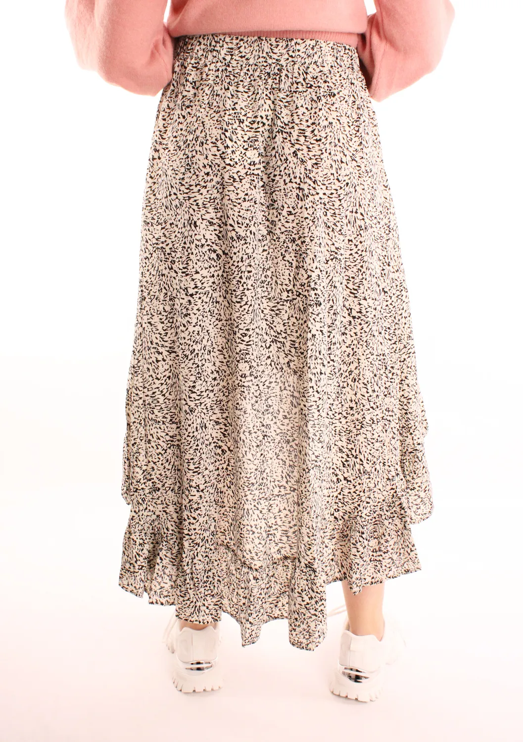LOVEDRUNKY Animal Midi rok wit zwart asymmetrisch
