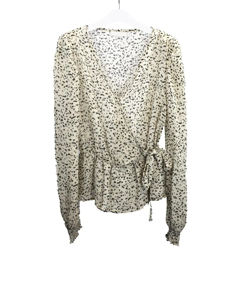 LOVEDRUNKY Blouse Beige met Print Overslag