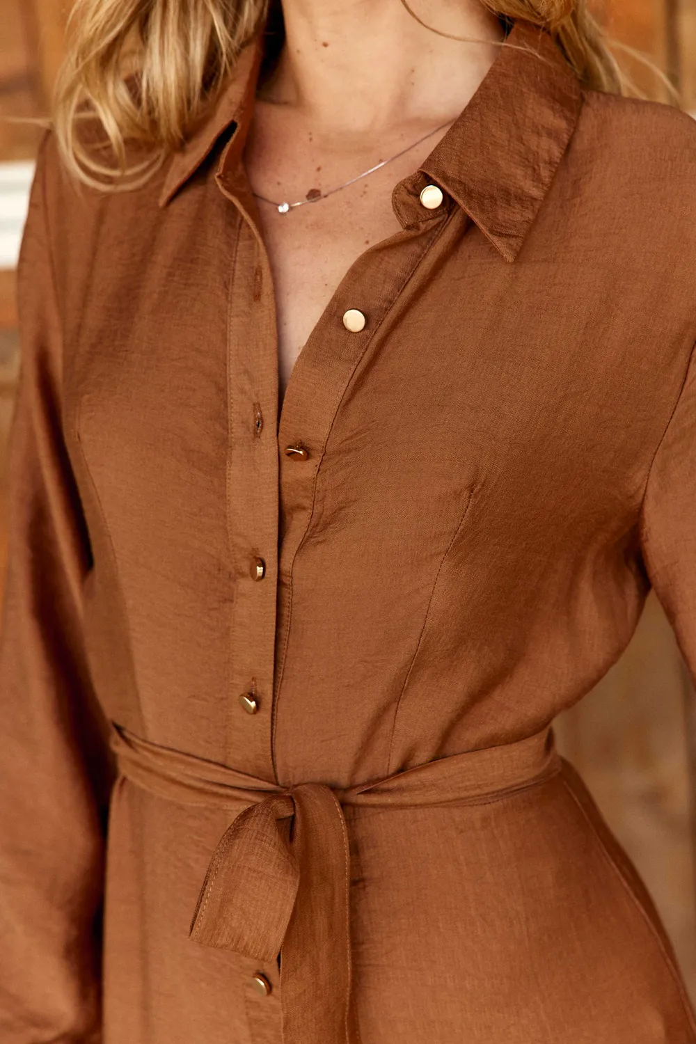 La Petite Etoile Roline blousejurk camel midi borduursel