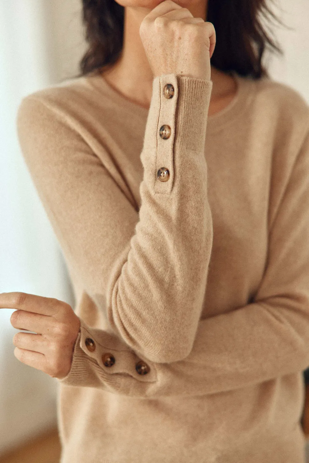 La Petite Etoile Melina kasjmieren trui beige ronde hals