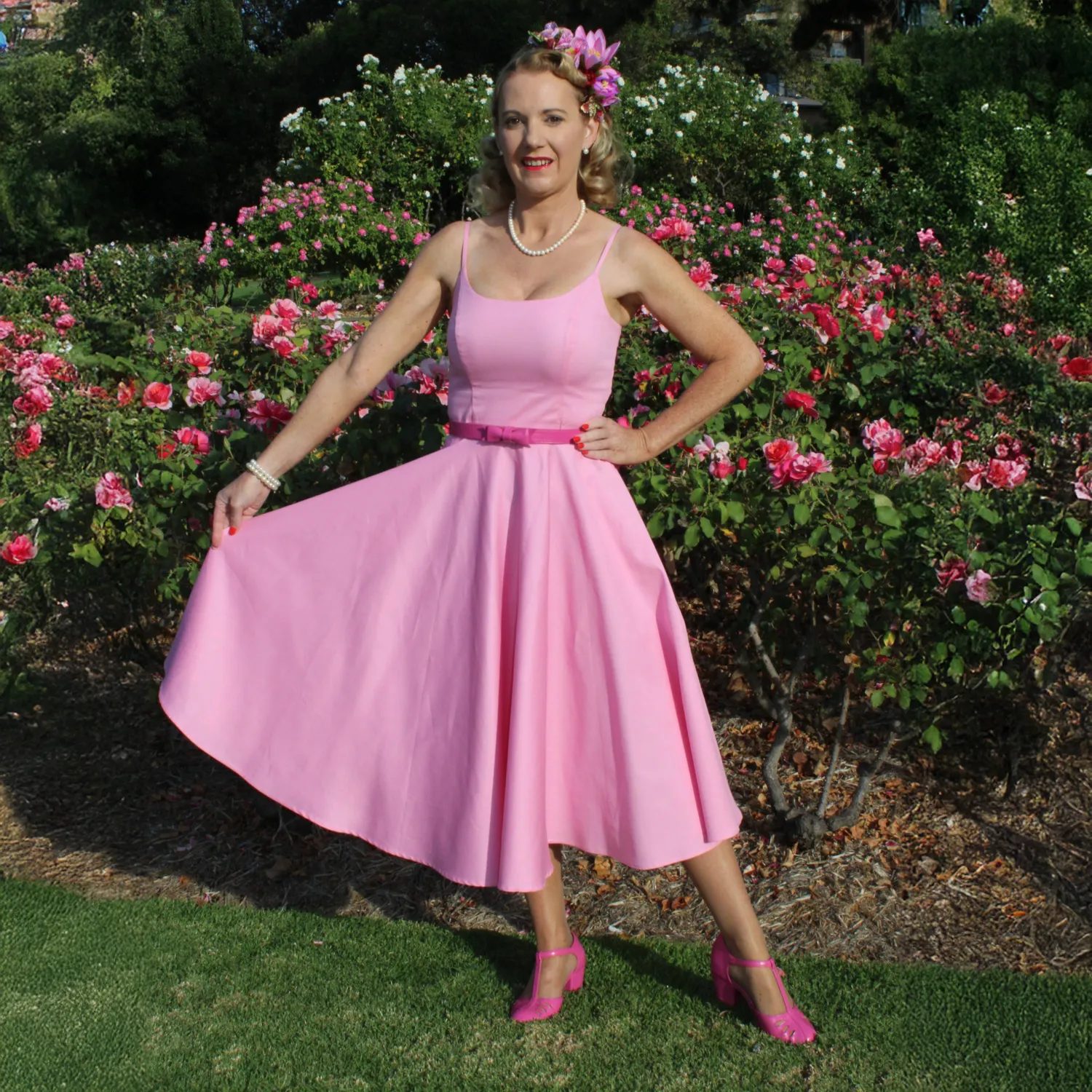 Tatyana Peggy Full Circle Jurk Candy Pink katoen midi