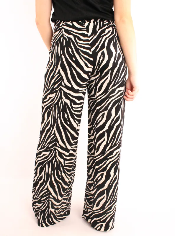 LOVEDRUNKY Wide Leg Zebra broek zwart hoge taille