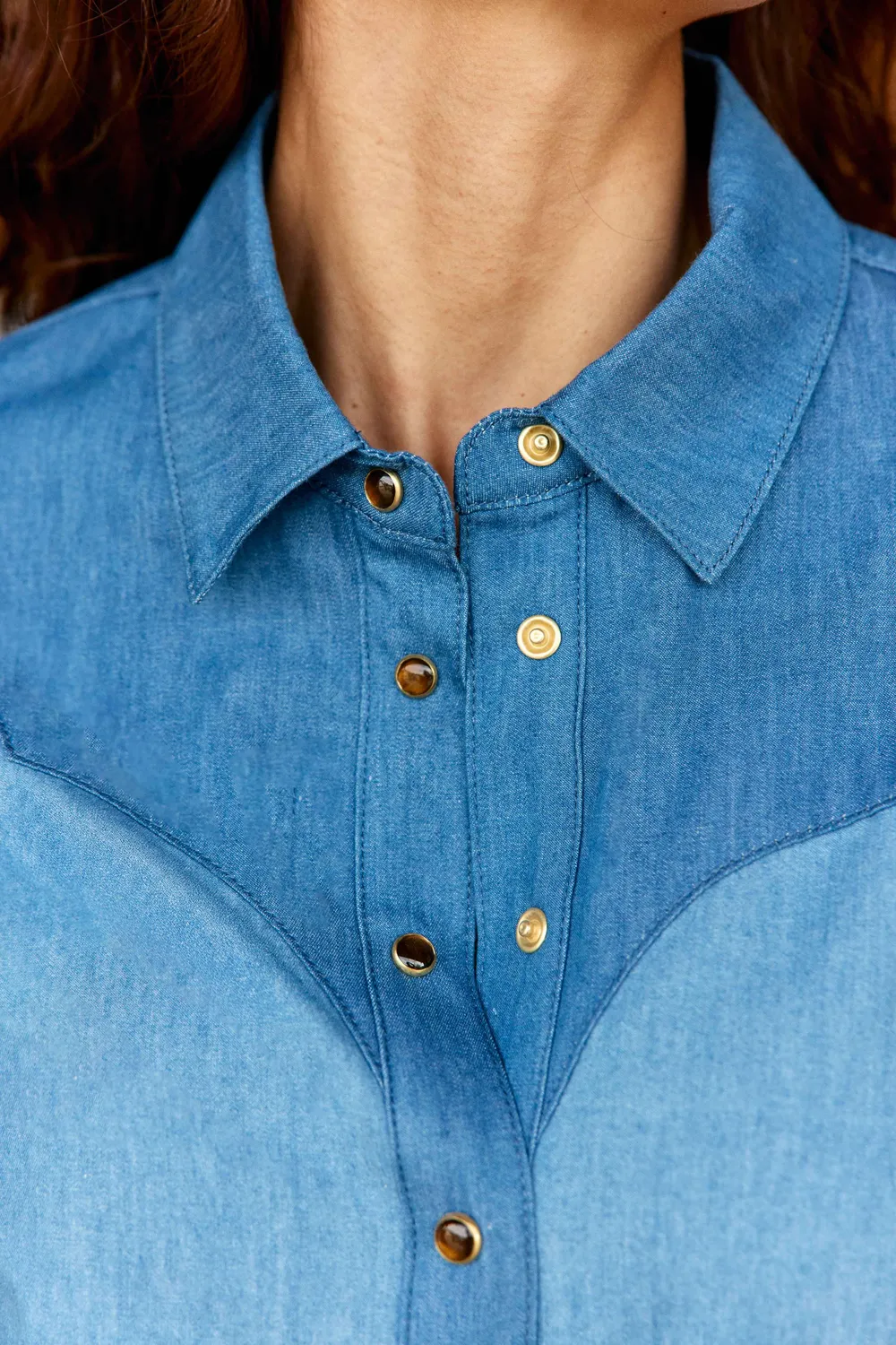 La Petite Etoile Clovyo spijkerblouse stone blauw