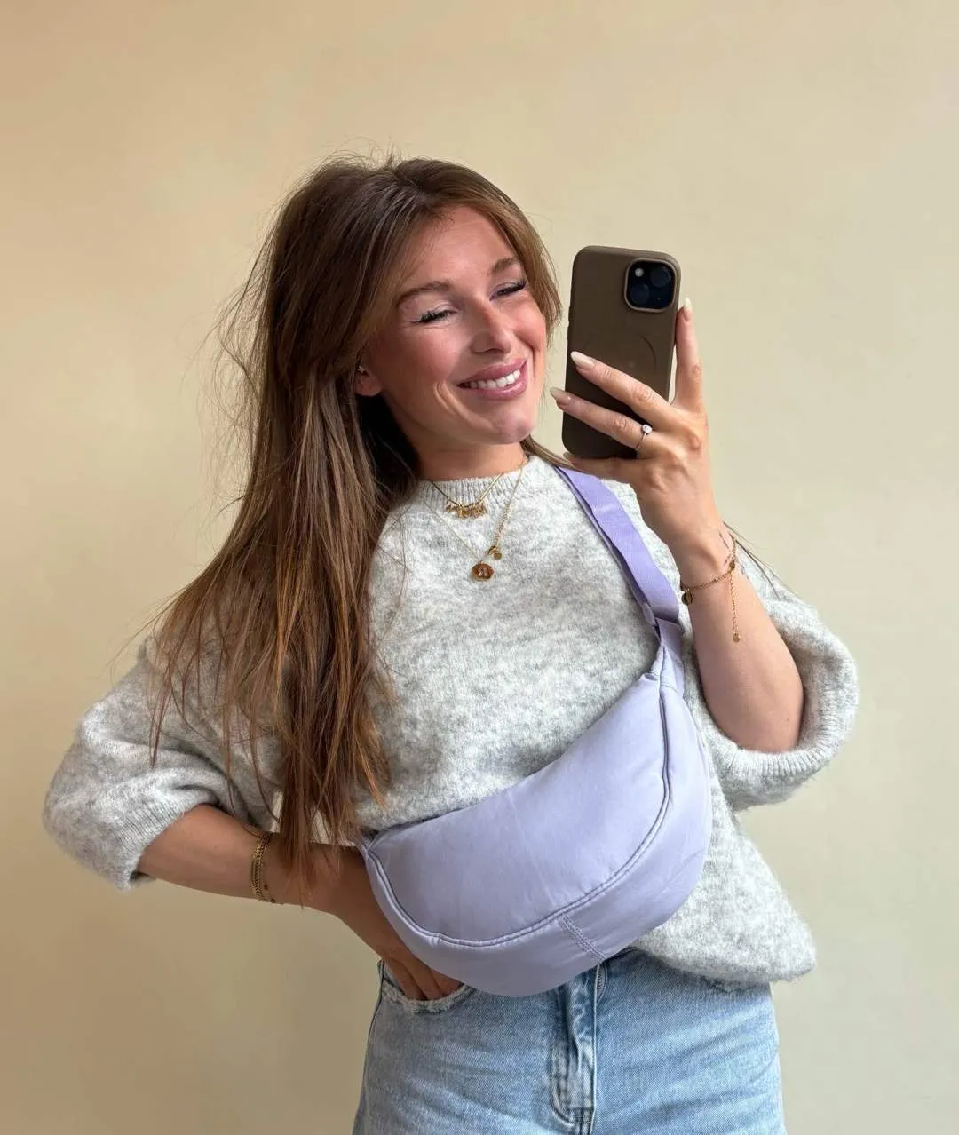 Amiek Lux tas halve maan lila verstelbaar