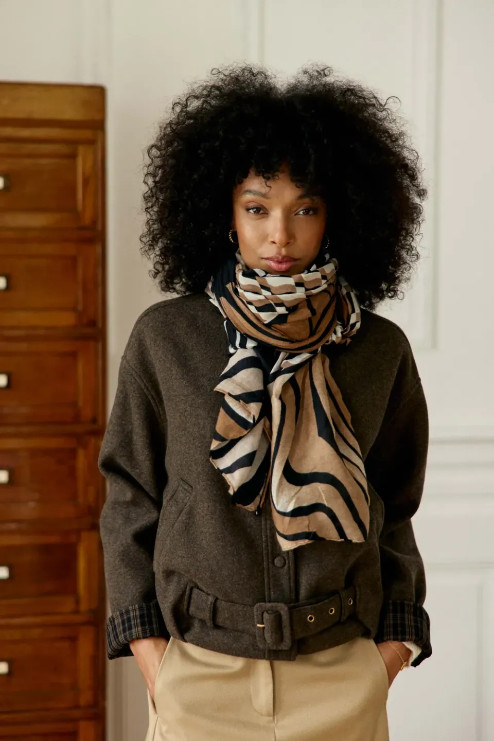 La Petite Etoile Alba sjaal camel gestreept