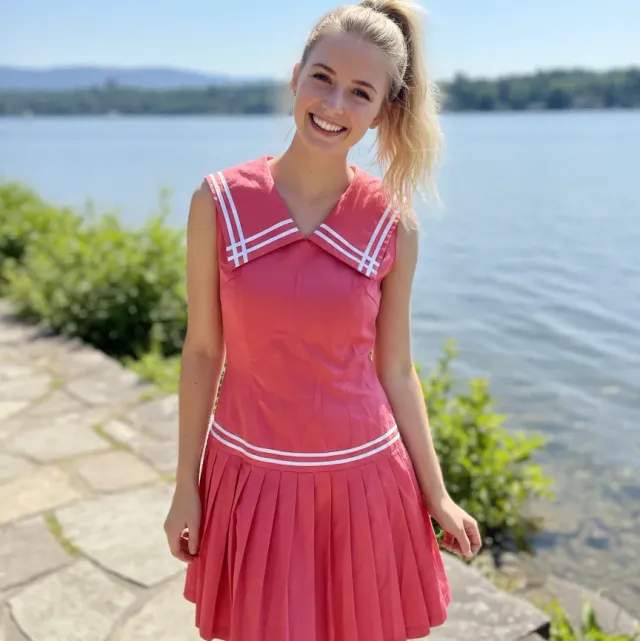 Tatyana Sailor Sample matrozenjurk roze wit mouwloos