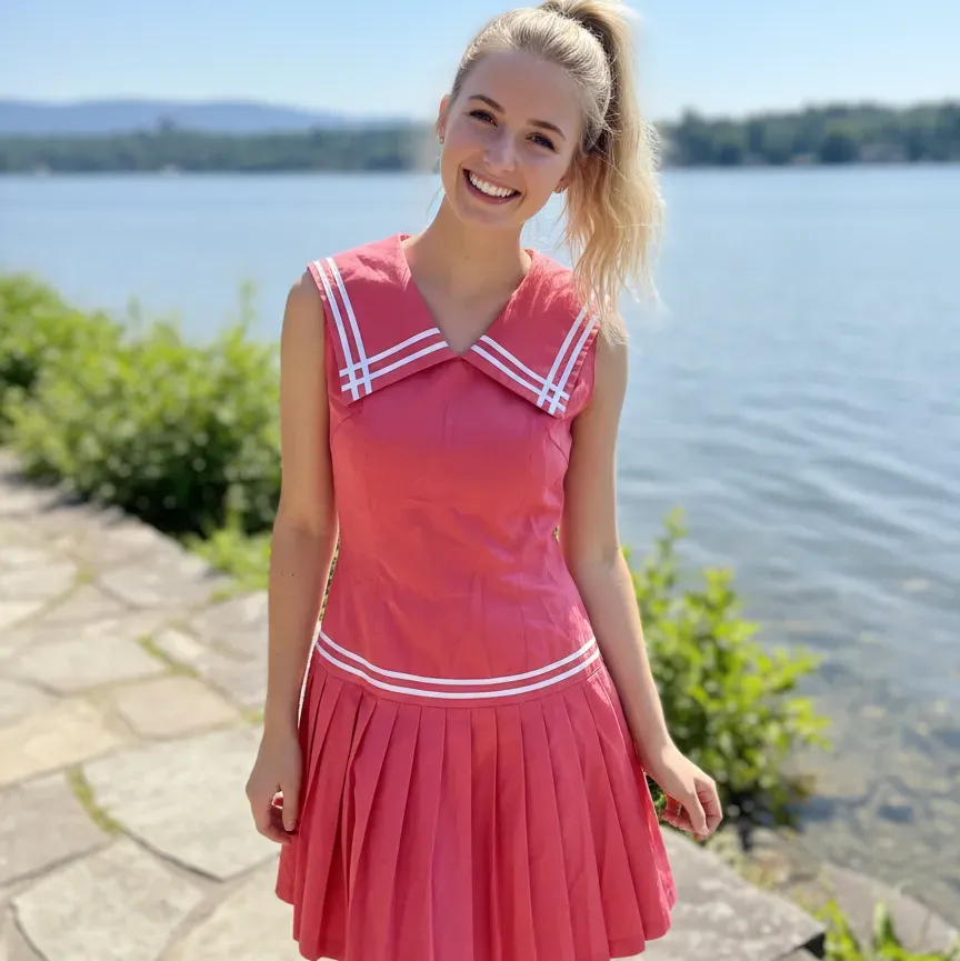 Tatyana Sailor Sample matrozenjurk roze wit mouwloos