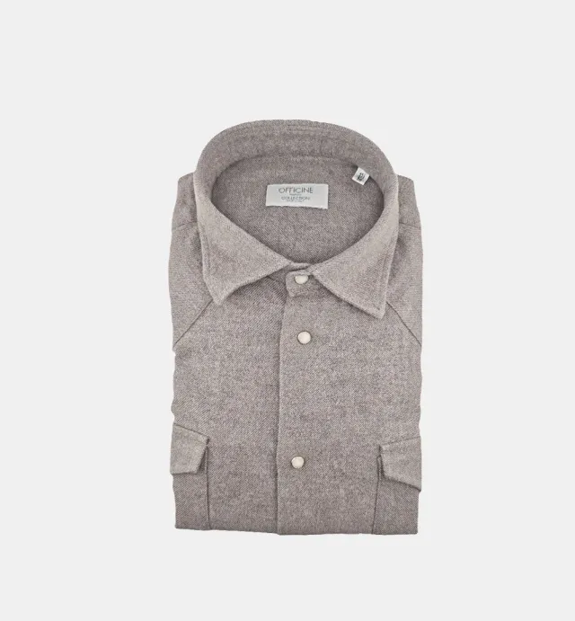 Officine Napoli Rodeo 2338 Semiwide overhemd fango visgraat