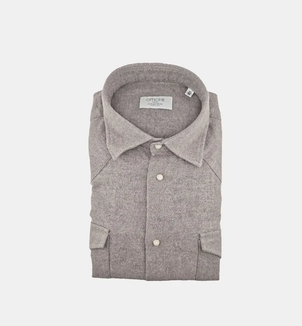 Officine Napoli Rodeo 2338 Semiwide overhemd fango visgraat