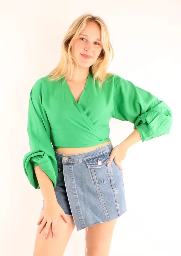 LOVEDRUNKY Summer wikkeltop groen oversized mouw