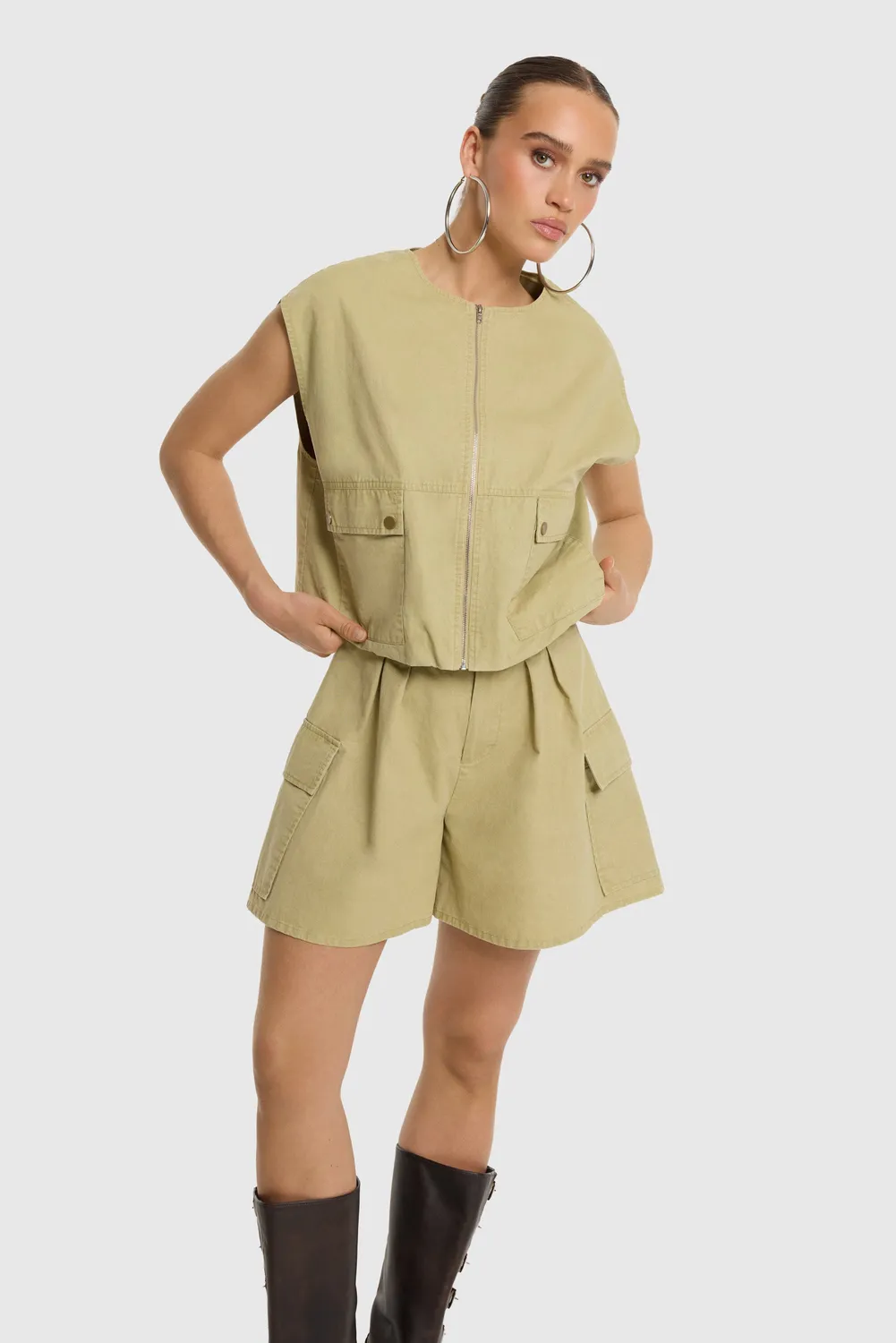 Amiek Noa cargo gilet sand katoen