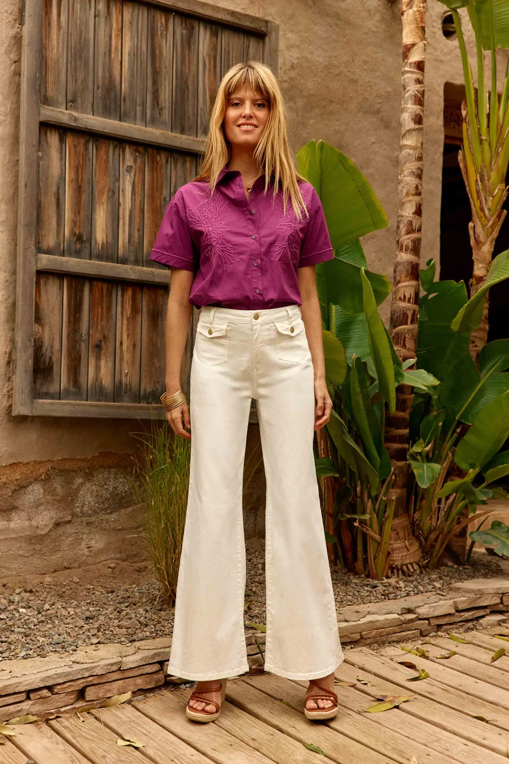 La Petite Etoile Peyton flare jeans wit hoge taille