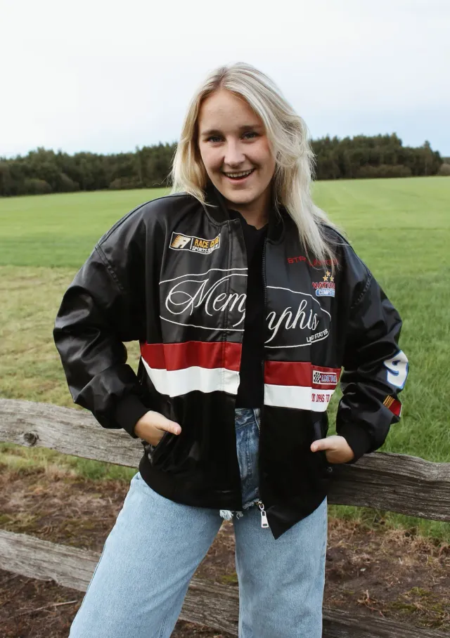 LOVEDRUNKY Patches leren bomberjack zwart oversized