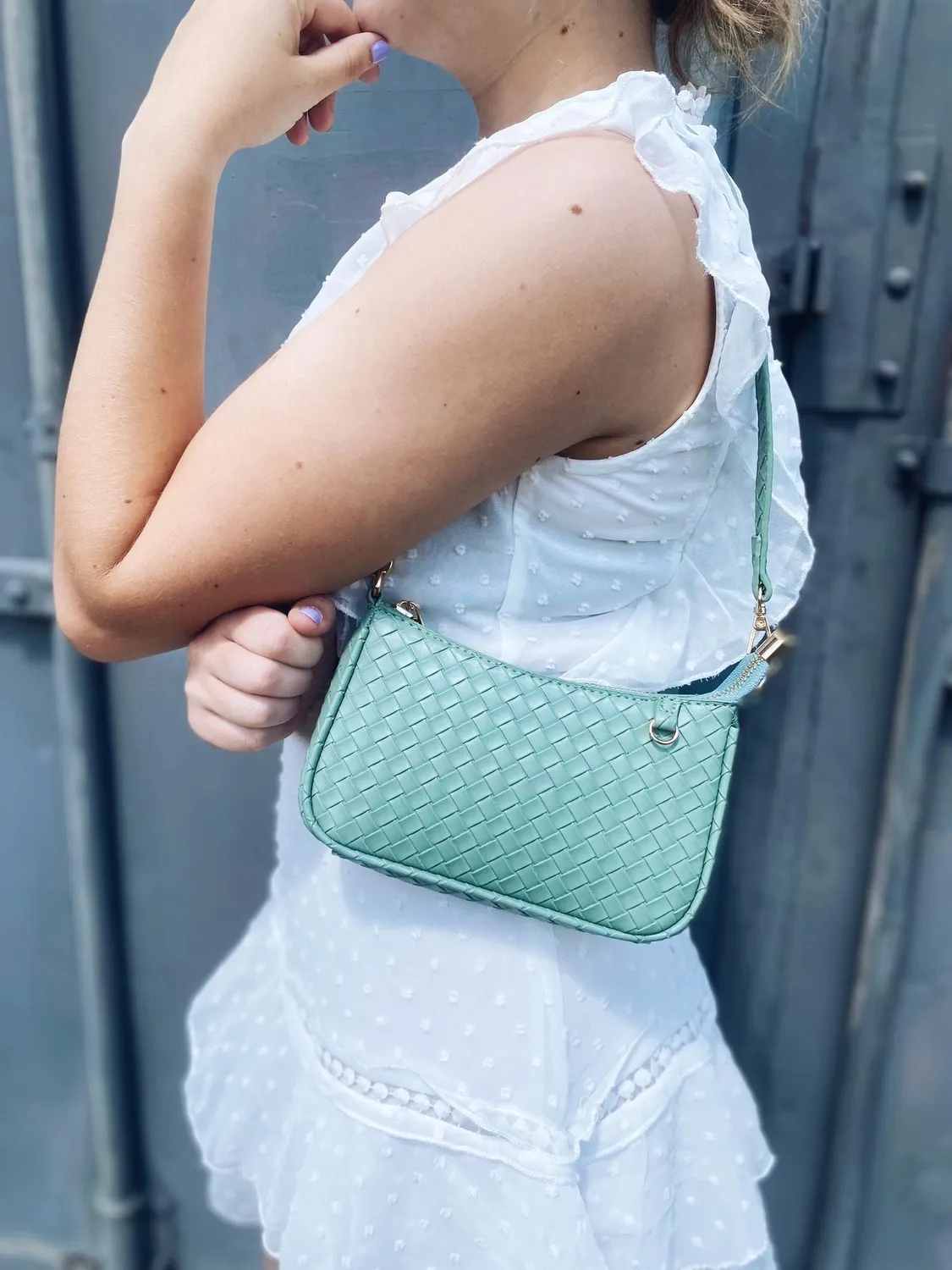 LOVEDRUNKY Braided crossbody tas Mintgroen klein