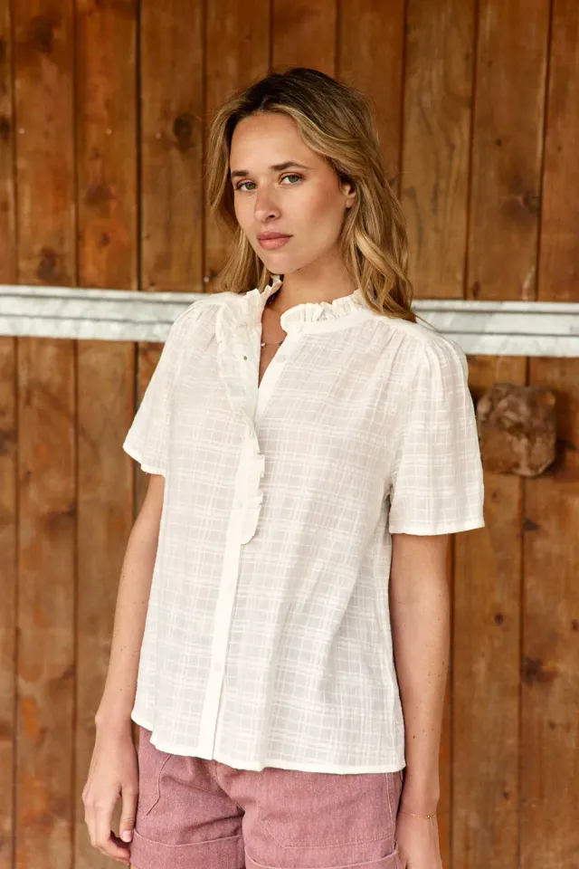 La Petite Etoile Bentley blouse ecru ruitjes katoen