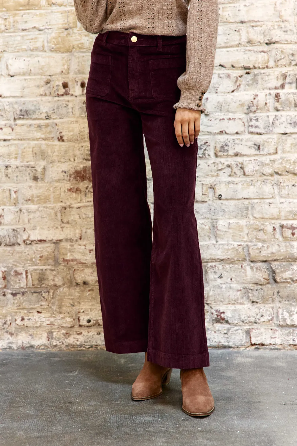 La Petite Etoile Atlanty wijde broek bordeaux ribfluweel
