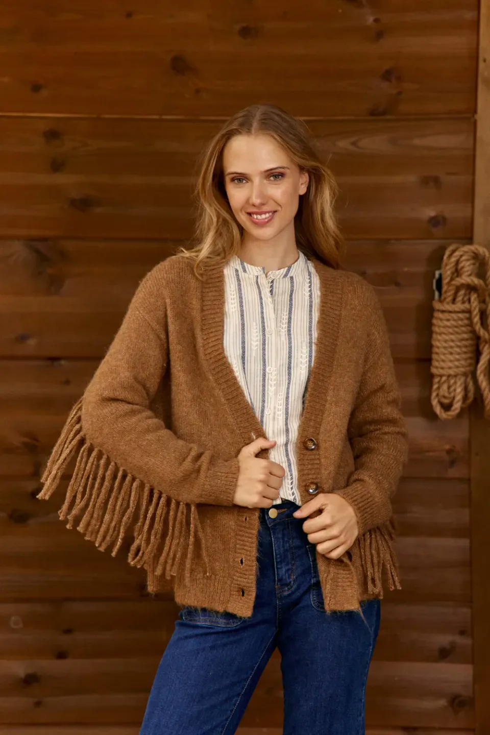 La Petite Etoile Mery vest met franjes noisette