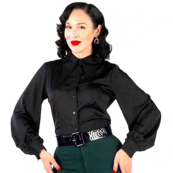 Tatyana Willow 1940's Blouse blouse zwart bishop mouw