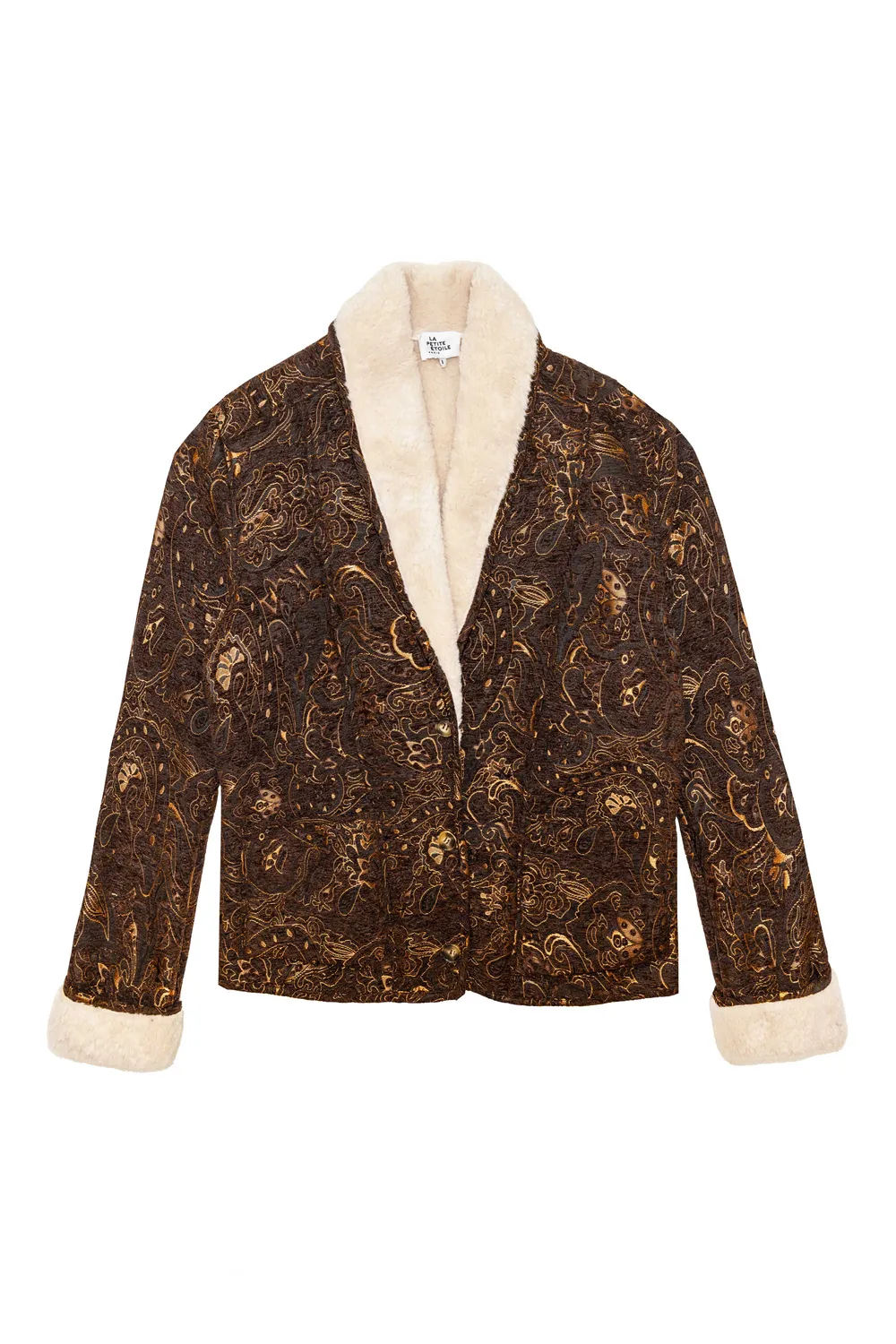 La Petite Etoile Noelia jacquard mantel bruin overslagkraag