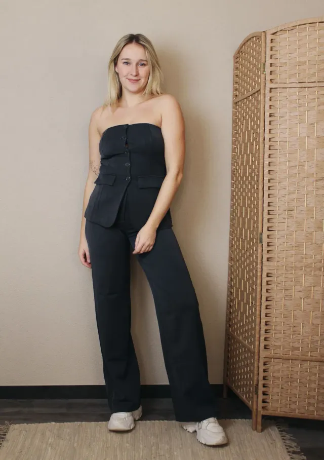 LOVEDRUNKY Sasha pantalon donkergrijs straight