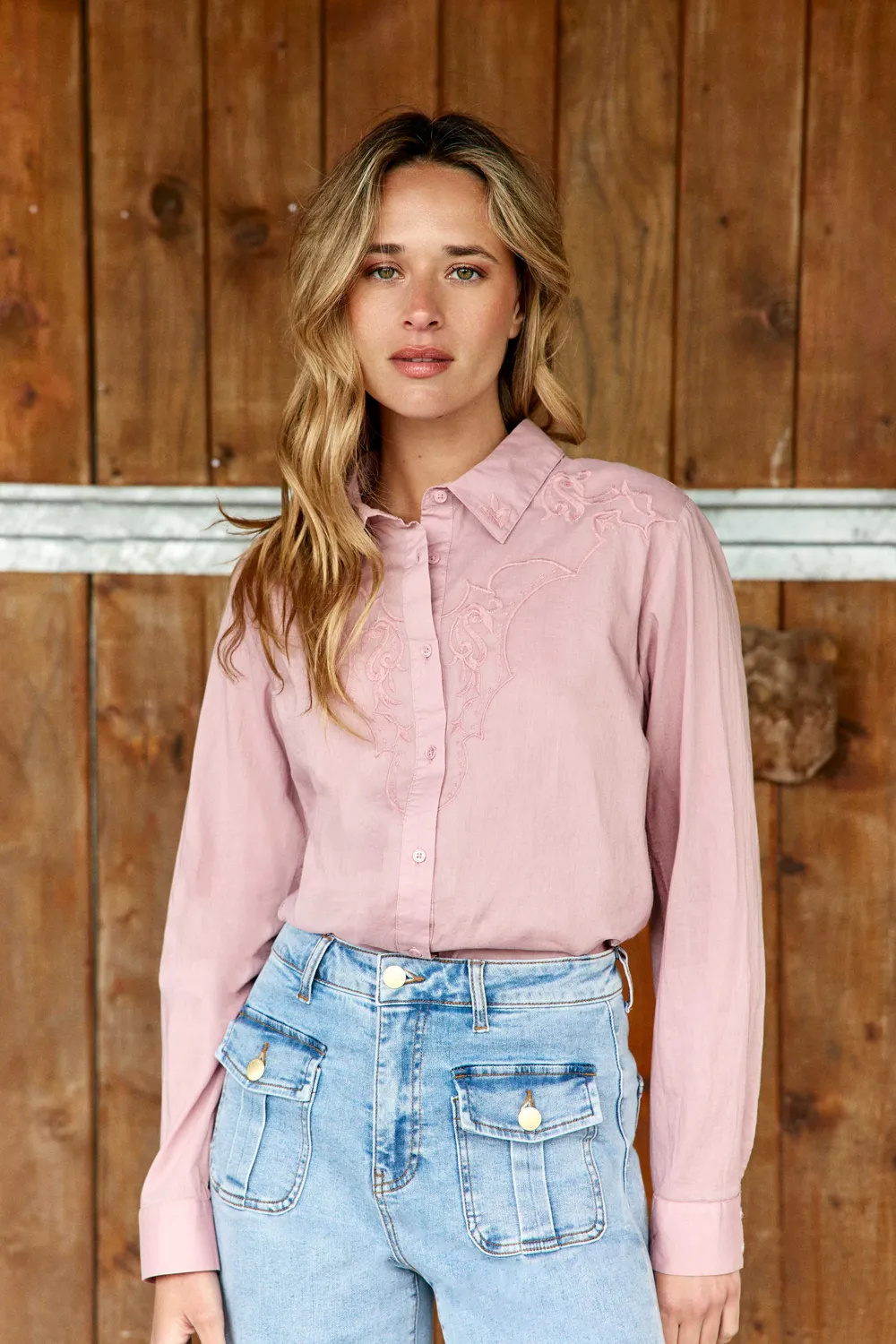 La Petite Etoile Chawie blouse oudroze met broderie