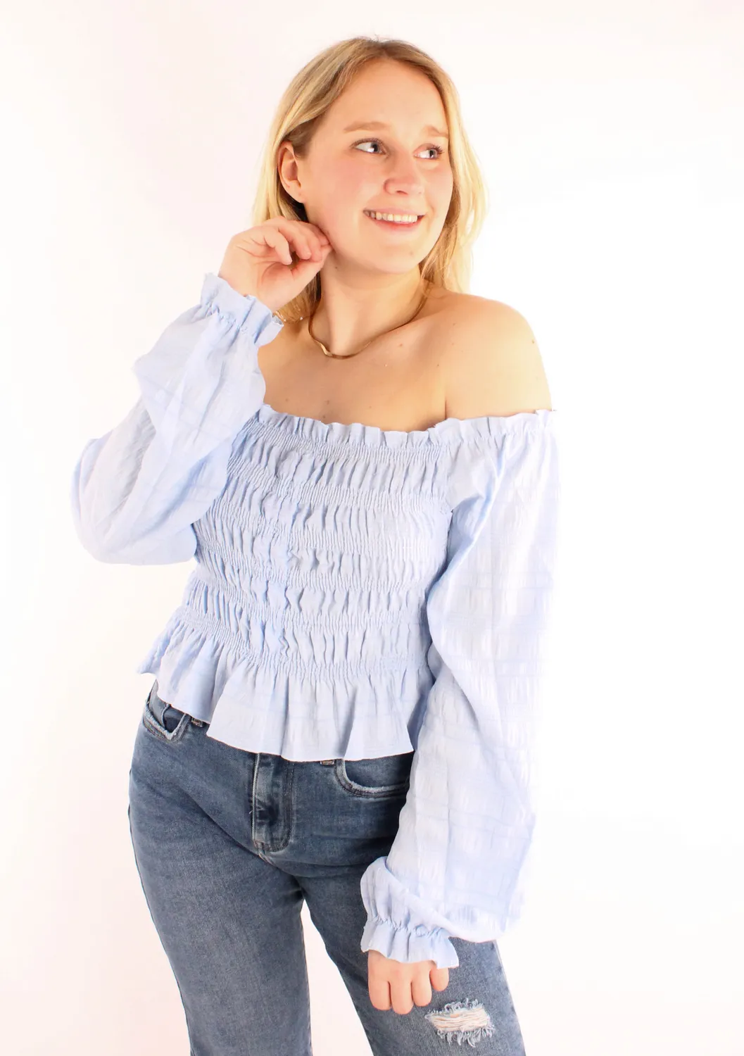LOVEDRUNKY Off-Shoulder Top lichtblauw smock
