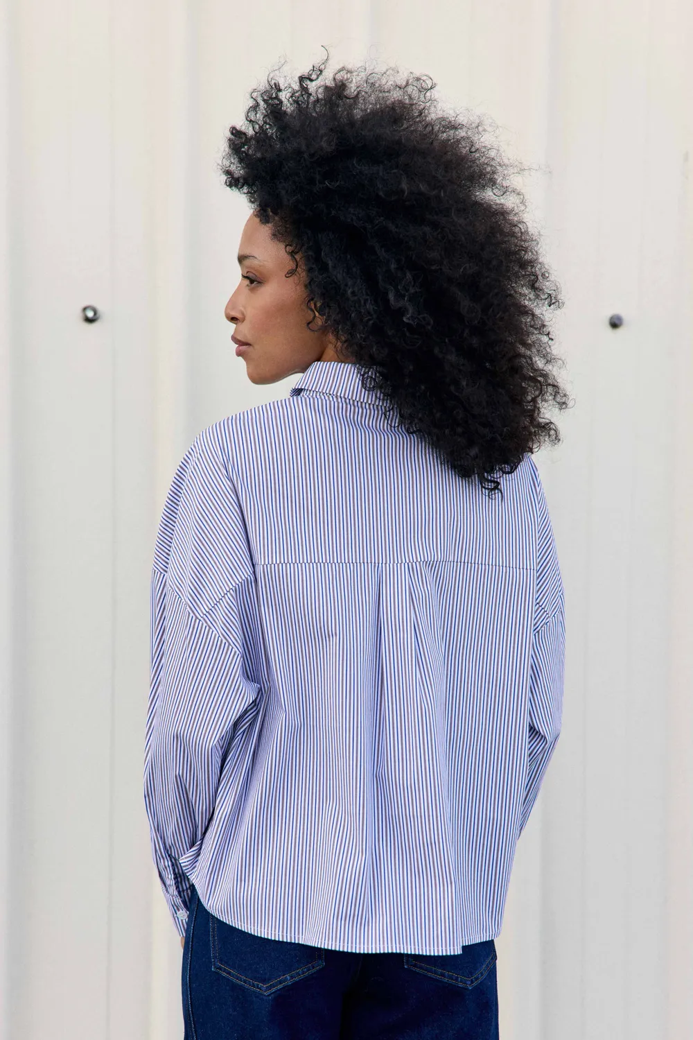 La Petite Etoile Cyra boxy blouse ecru-blauw streep