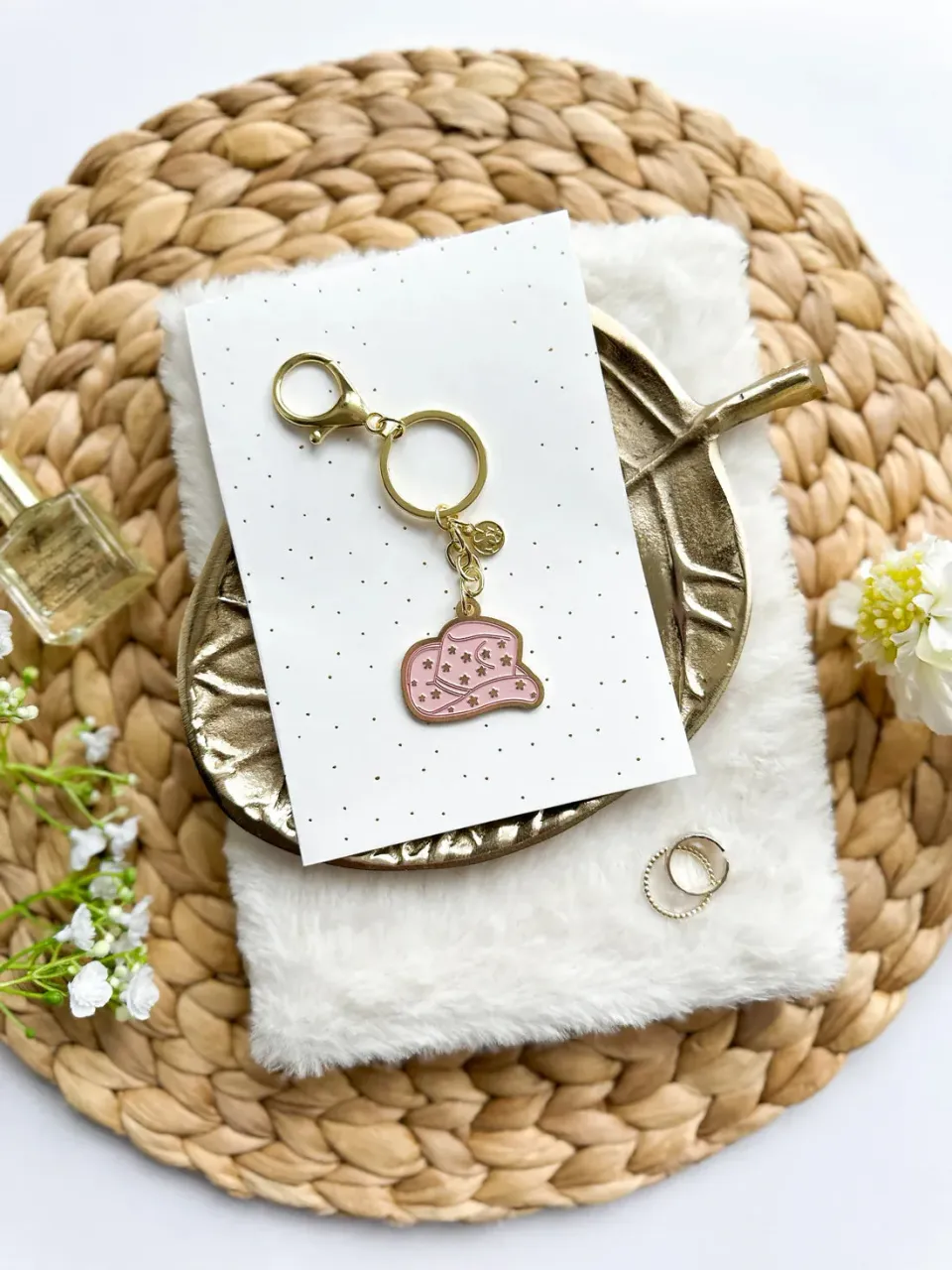Amiek Cowboyhoed sleutelhanger roze 13cm licht