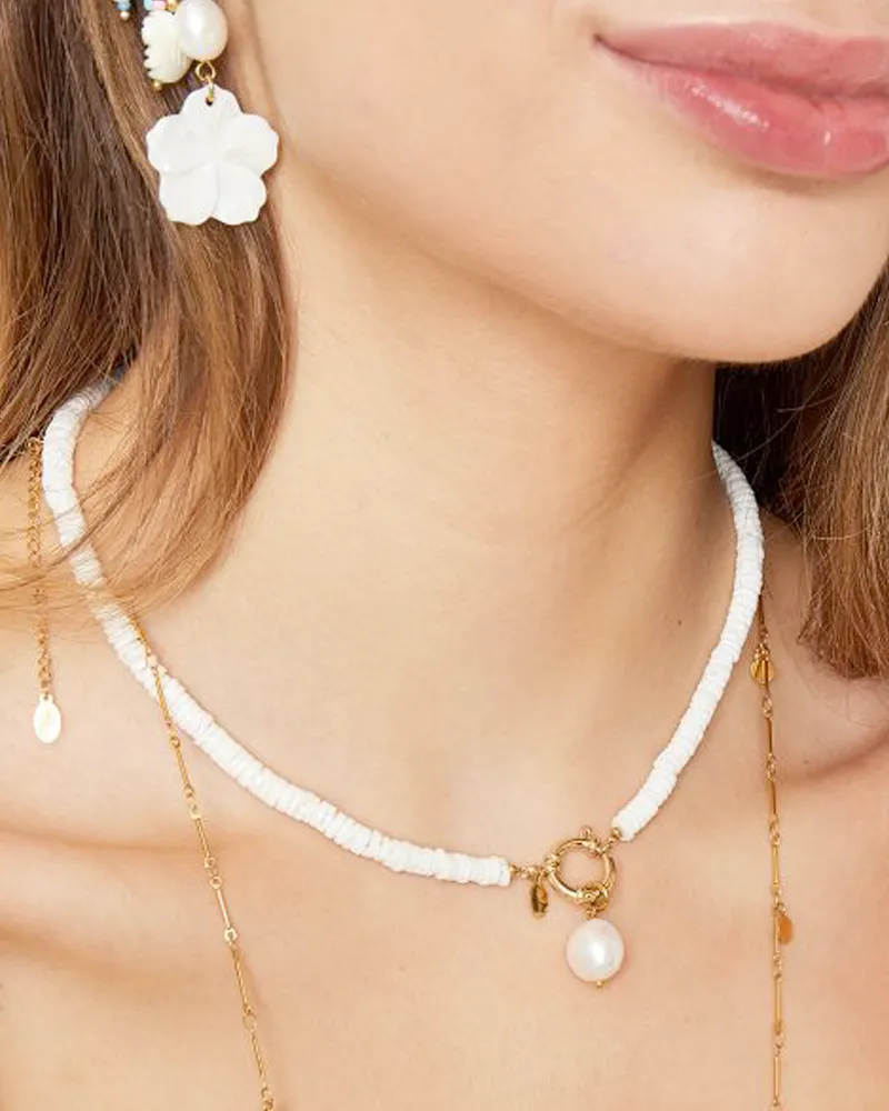 LOVEDRUNKY Beach schelpketting wit goud 43 cm