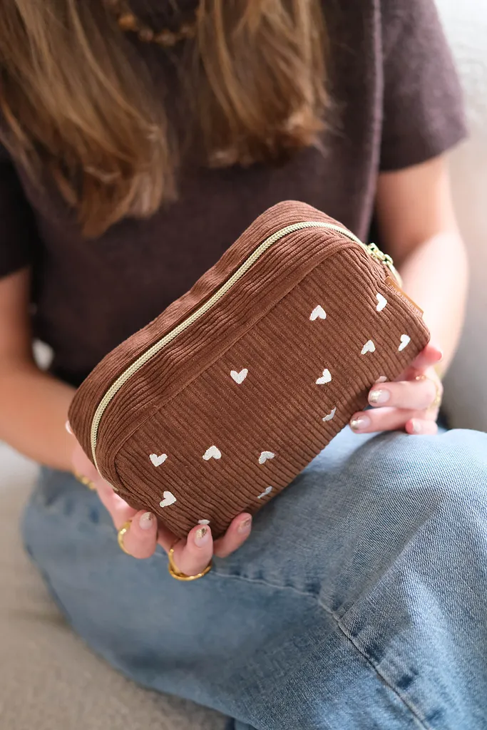 Amiek Cosmetic Bag toilettas chocolate bruin ribstof