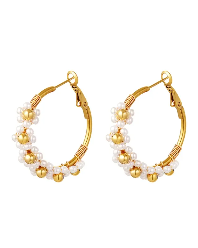 LOVEDRUNKY Hoops Flowers oorbellen wit goud 3,5cm
