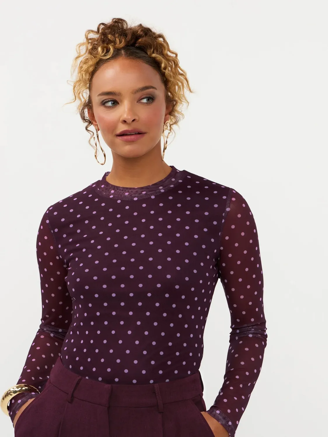 Amiek Baily top paars stippen mesh