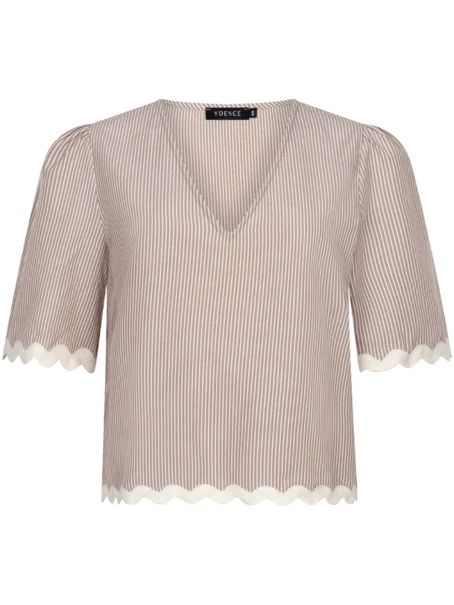 Amiek Top Coco top zand beige V-hals streep
