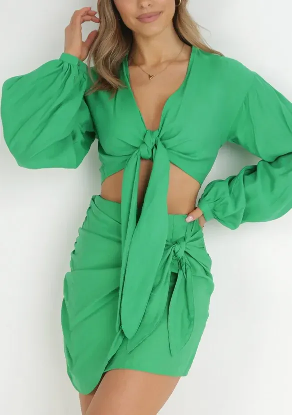 LOVEDRUNKY Summer wikkeltop groen oversized mouw