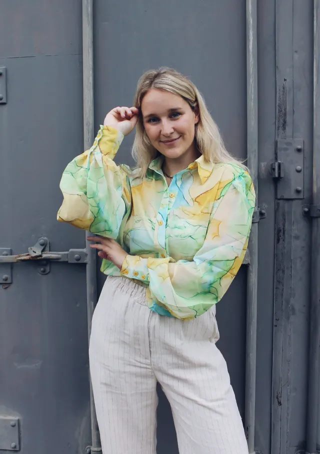 LOVEDRUNKY Wavy Print blouse groen pofmouw