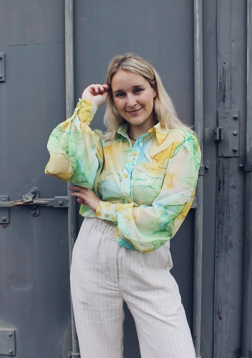 LOVEDRUNKY Wavy Print blouse groen pofmouw