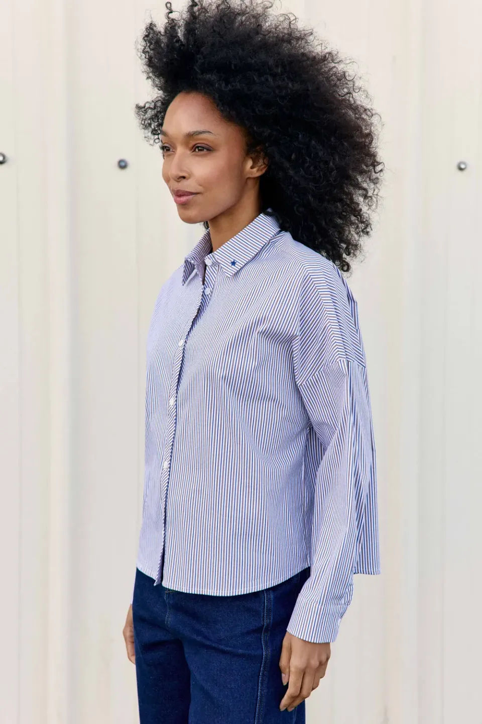 La Petite Etoile Cyra boxy blouse ecru-blauw streep