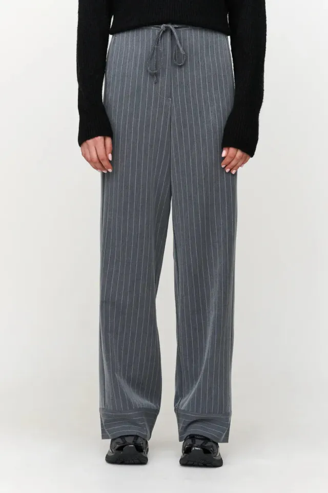 Amiek 24C Krijtstreep broek grijs dames wijd