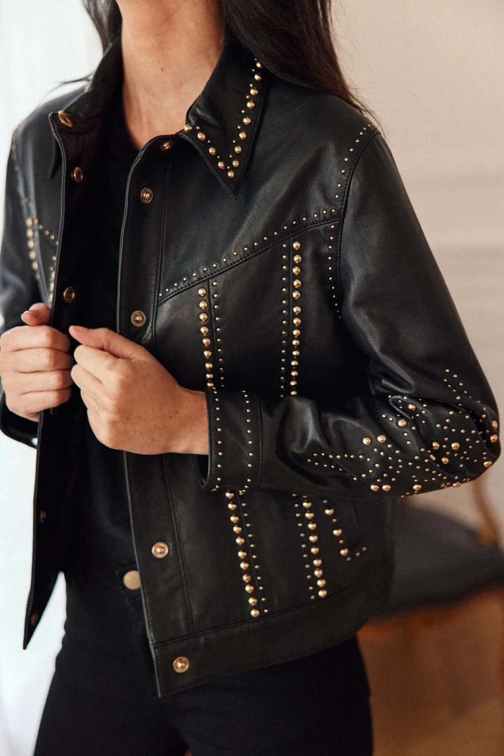 La Petite Etoile Firna jas zwart leer studs