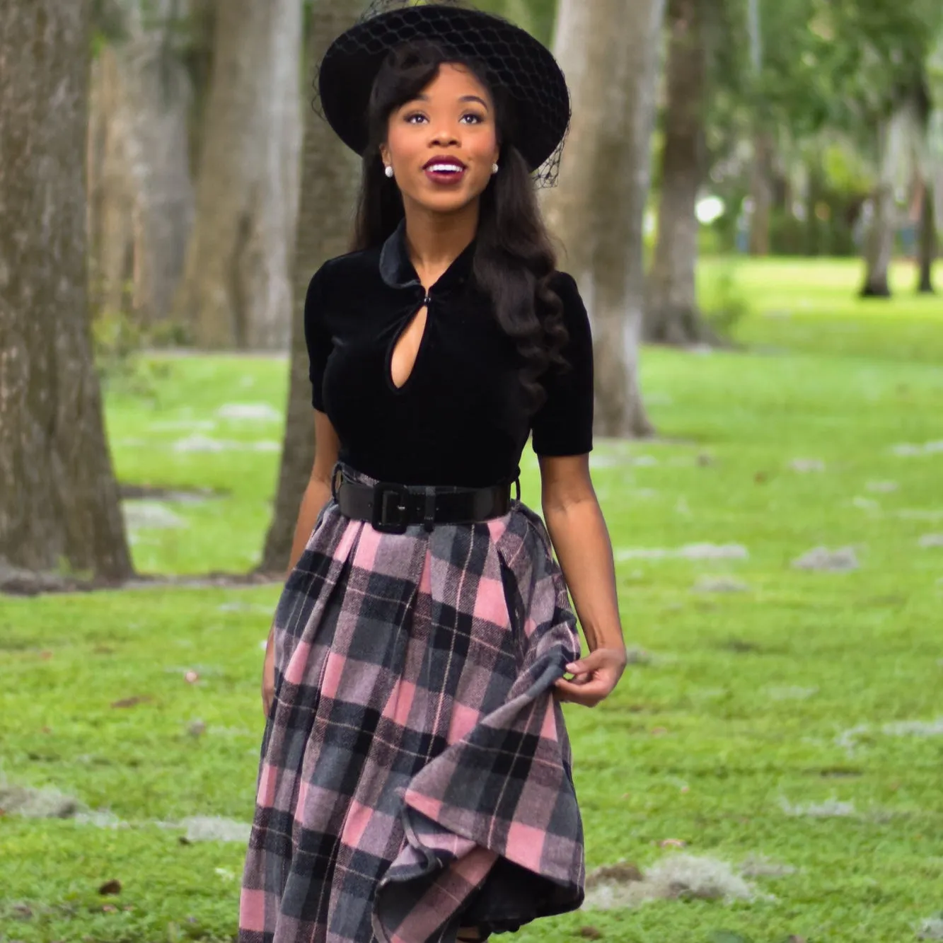 Tatyana Tabitha Retro Circle Skirt plooirok ruit XS polyester