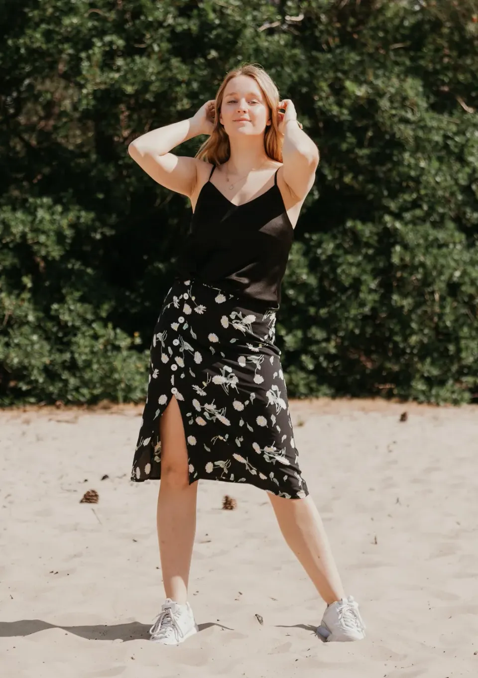 LOVEDRUNKY Midi Skirt rok zwart bloemen split